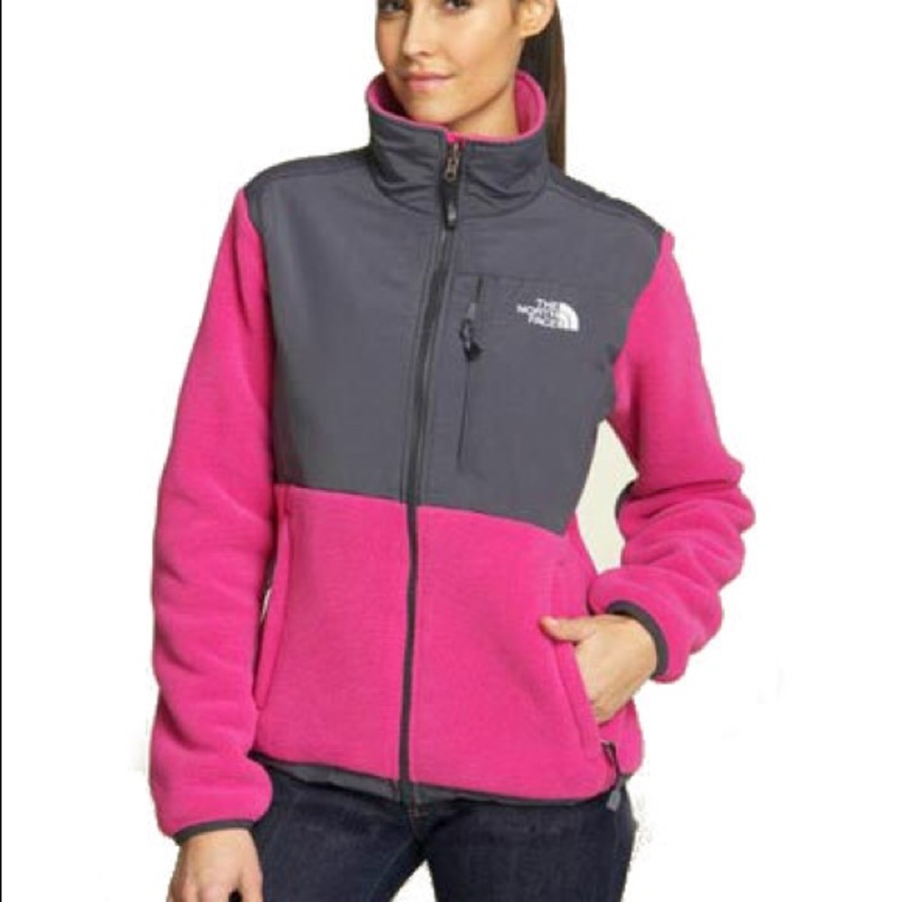 The North Face Denali Jacket Pink / Grey With Hood
